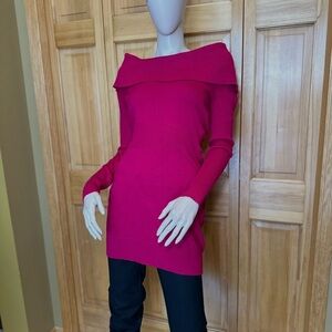 Cache Hot Pink Ribbed Off-Shoulder Sweater Dress Size S #155